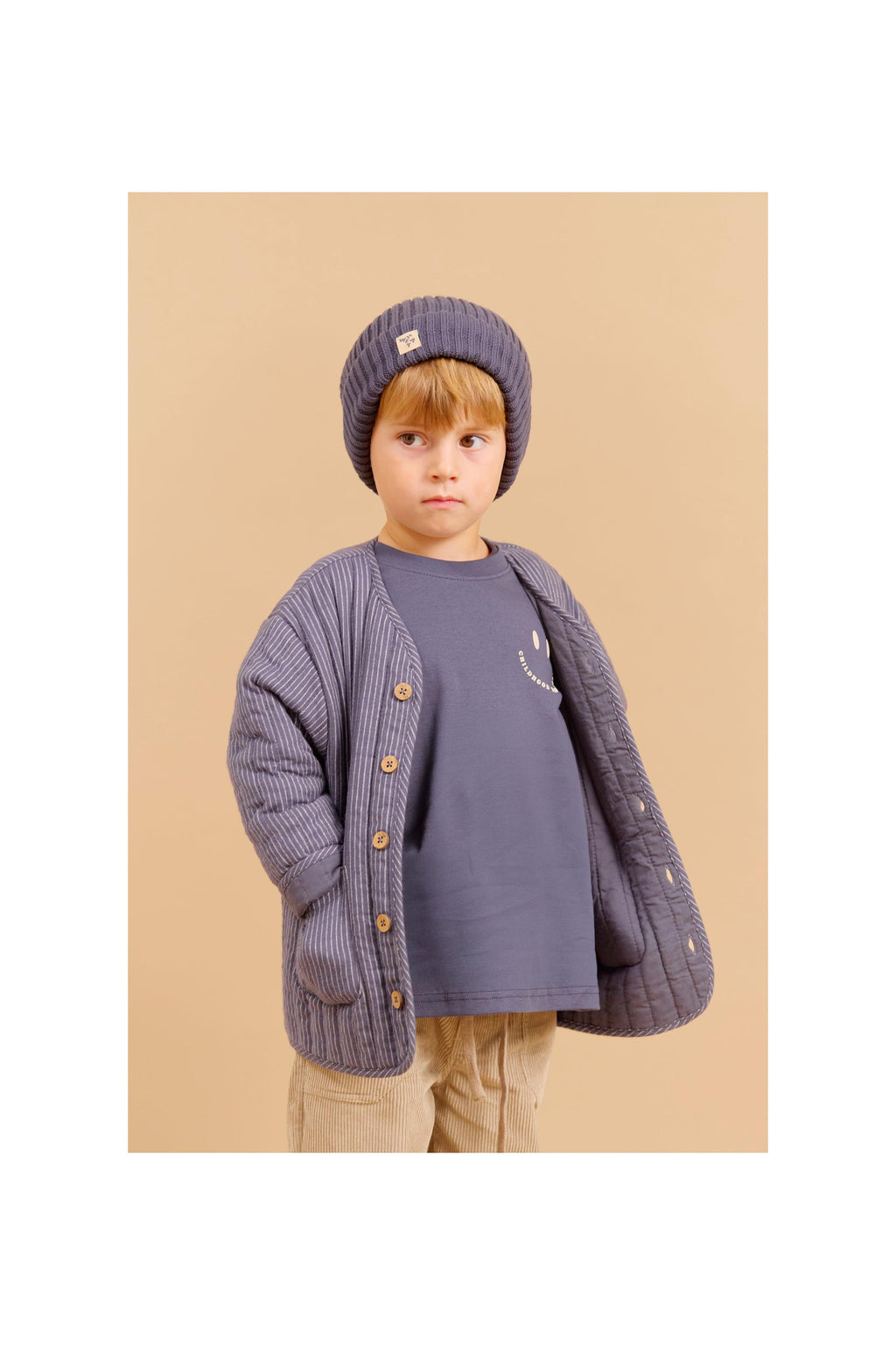 Veste Matelassée Siggo - Greyblue Slub Stripe