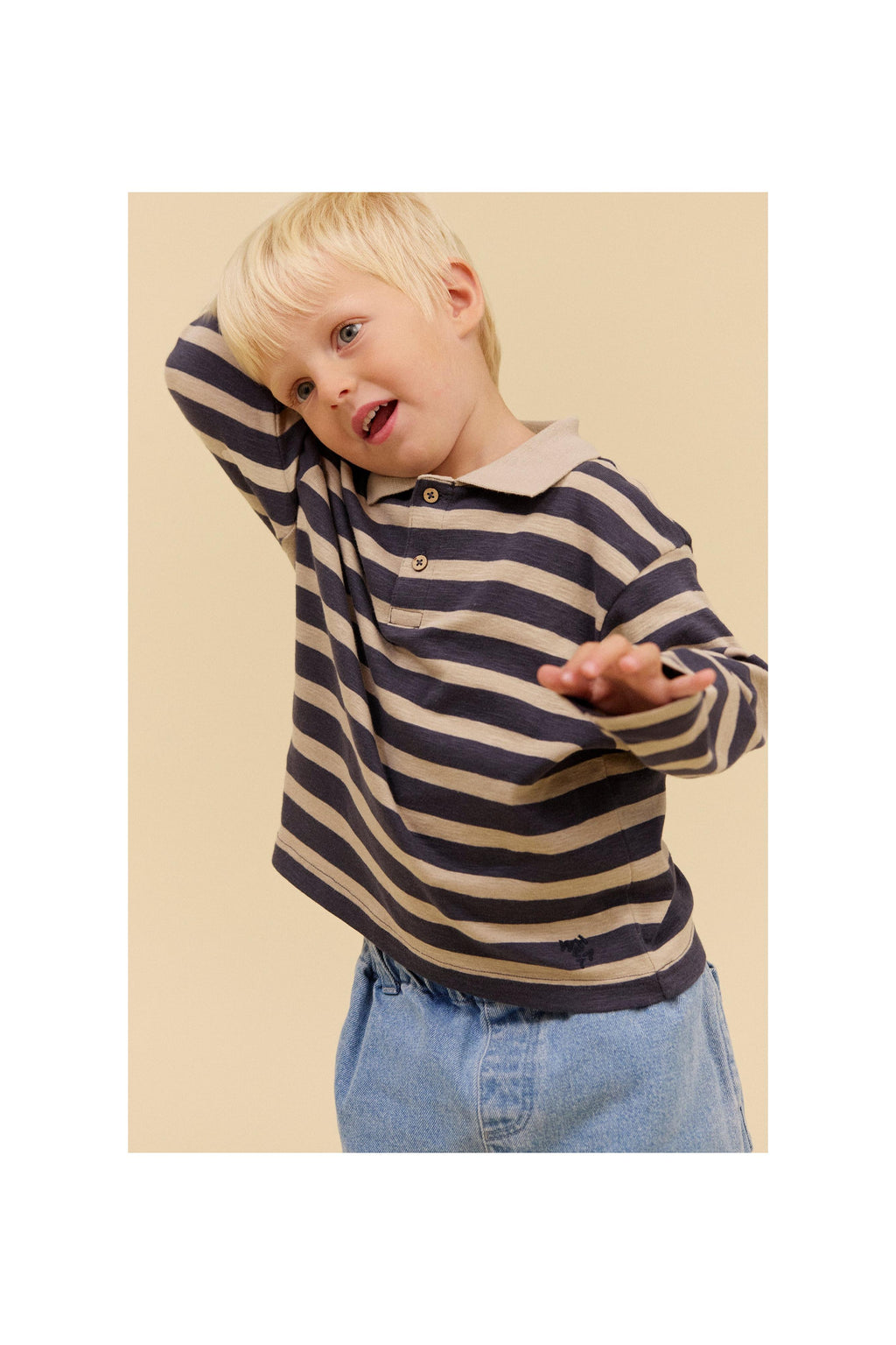 Polo Manches Longues Fred - Greyblue Stripe