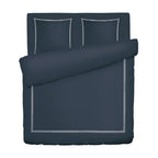 Biarritz - Housse De Couette + 1 Ou 2 Taie(S) D'Oreiller - Satin De Coton - Blanc / Bleu Fonce