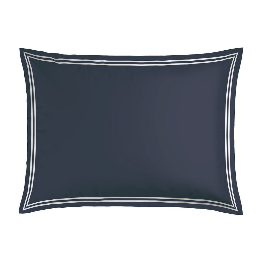 Biarritz - Juego de 2 fundas de almohada - Satén de algodón - Blanco / Azul oscuro