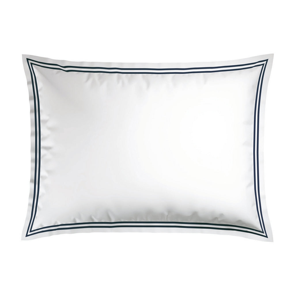 Biarritz - Juego de 2 Fundas de Almohada - Satén de Algodón - Azul Oscuro / Blanco