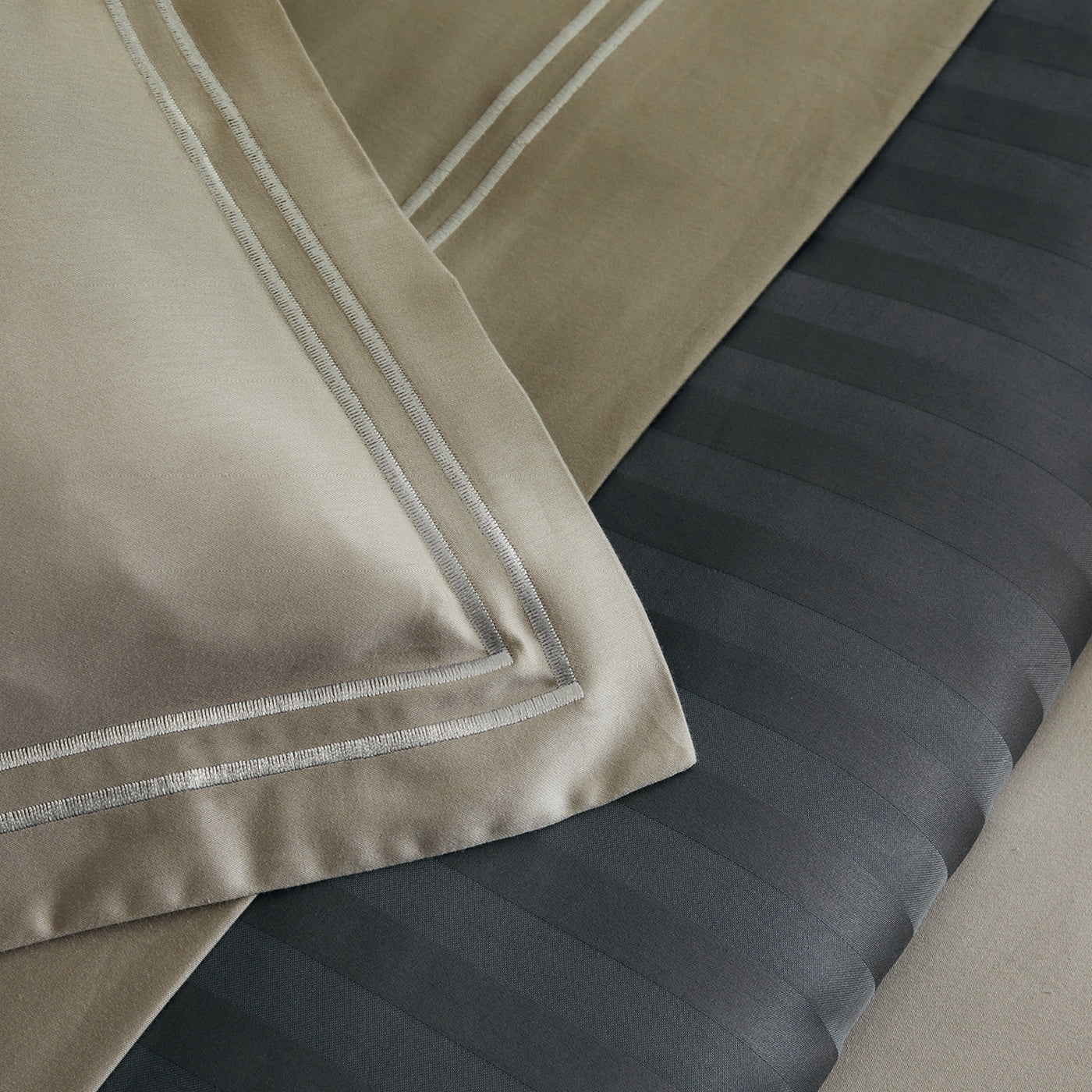 Biarritz - Set De 2 Taies D'Oreiller - Satin De Coton - Taupe / Taupe