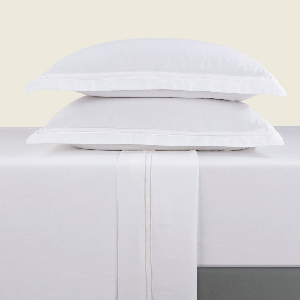Biarritz - Sheet Set - Cotton Sateen - White / White