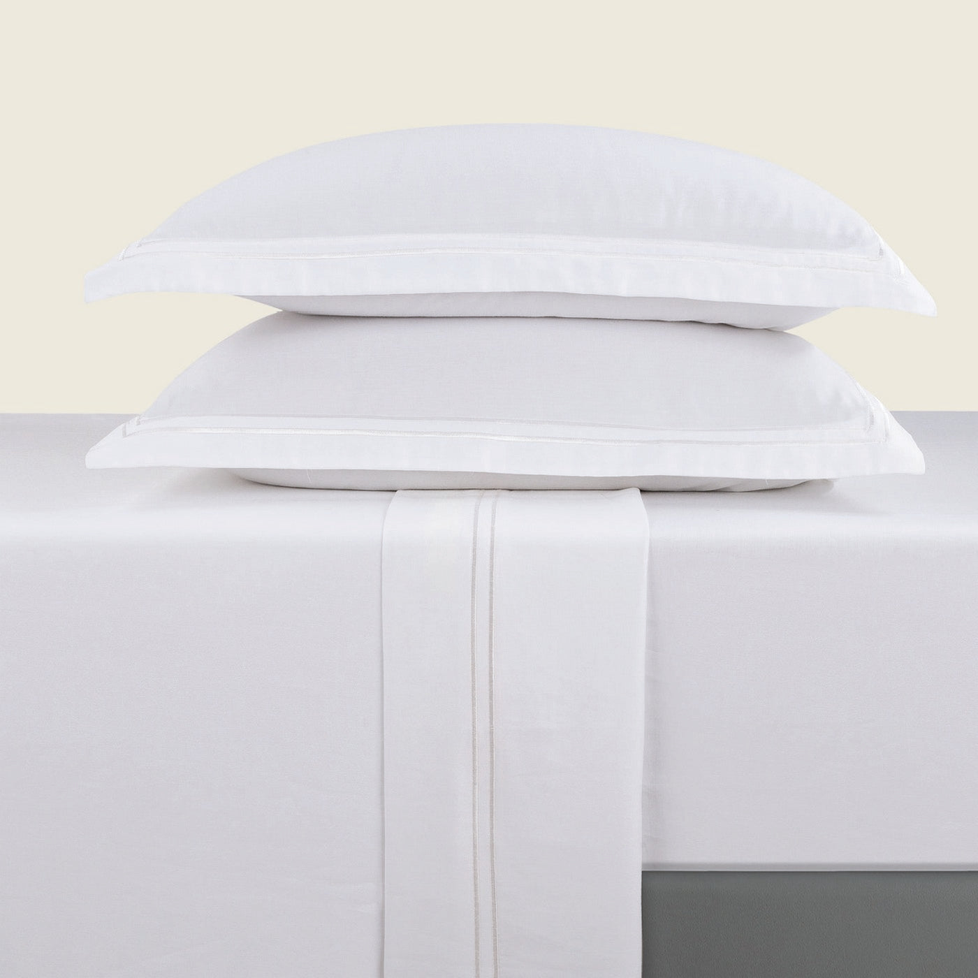 Biarritz - Sheet Set - Cotton Sateen - White / White