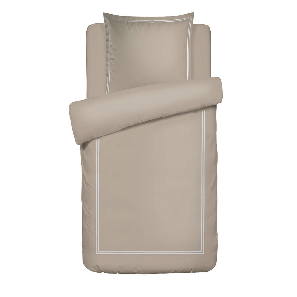 Biarritz - Duvet Cover + 1 Or 2 Pillowcase(s) - Cotton Satin - White / Taupe