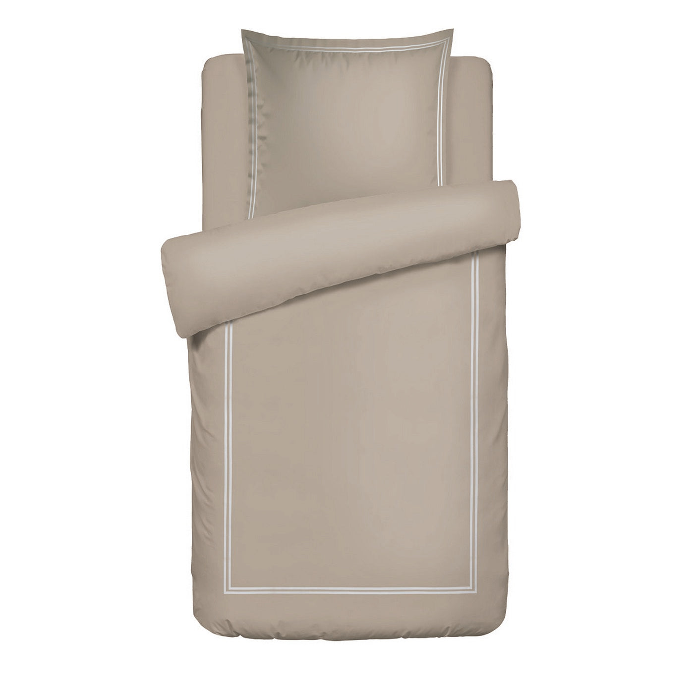 Biarritz - Duvet Cover + 1 Or 2 Pillowcase(s) - Cotton Satin - White / Taupe