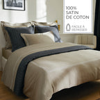 Biarritz - Flat Sheet - Cotton Satin - White / Taupe