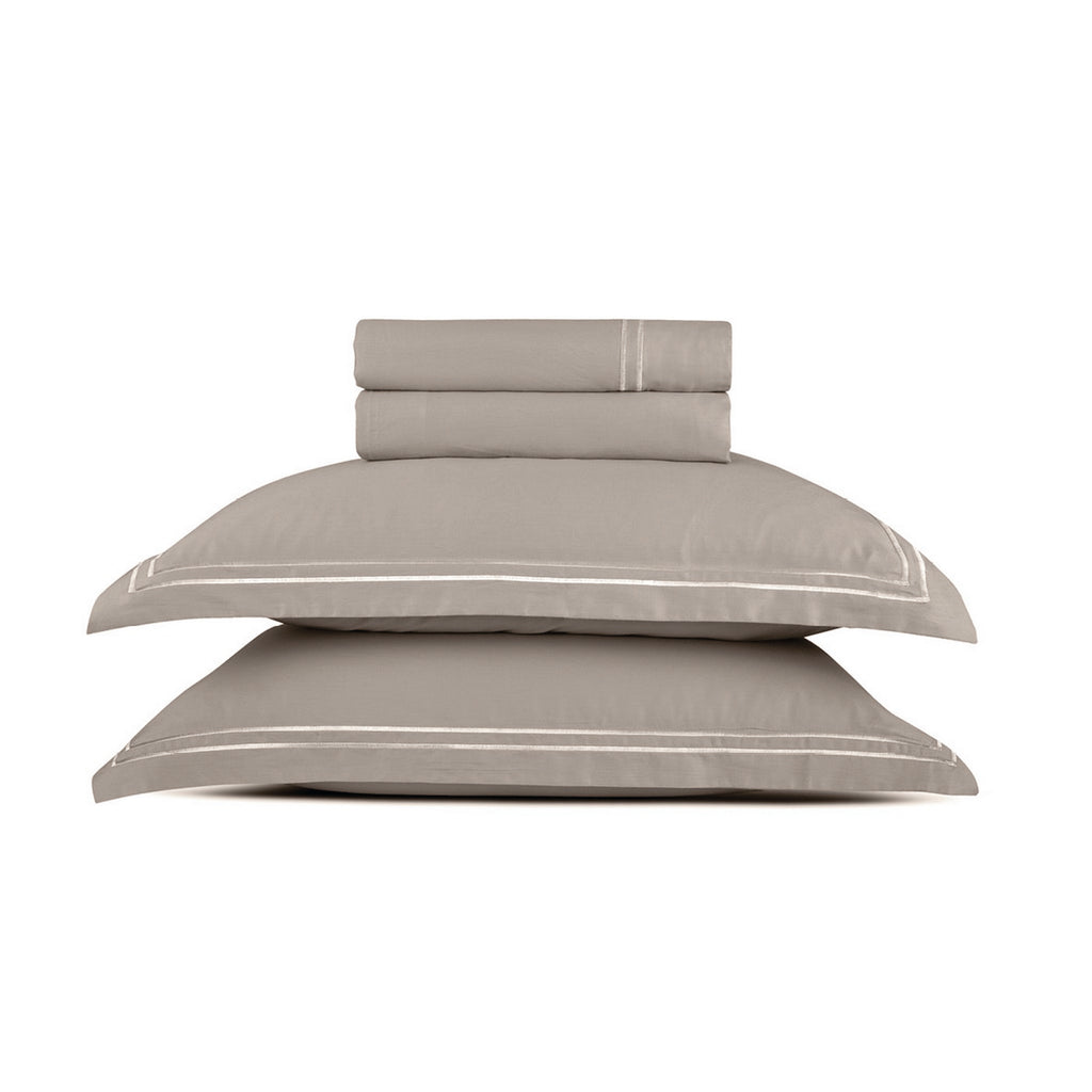Biarritz - Ensemble De Draps - Satin De Coton - Blanc / Taupe