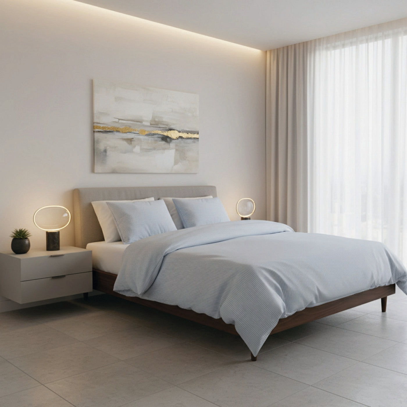 Grenoble - Housse De Couette + 1 Ou 2 Taie(S) D'Oreiller Coton Percale - Bleu Clair