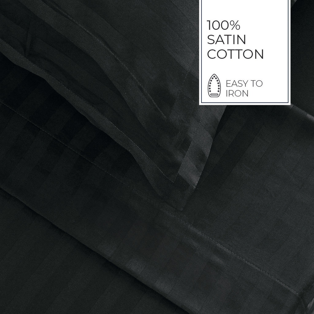 Jacquard - Duvet Cover + 1 Or 2 Pillowcase(s) - Dobby Woven Stripe Cotton Satin - Gray 03