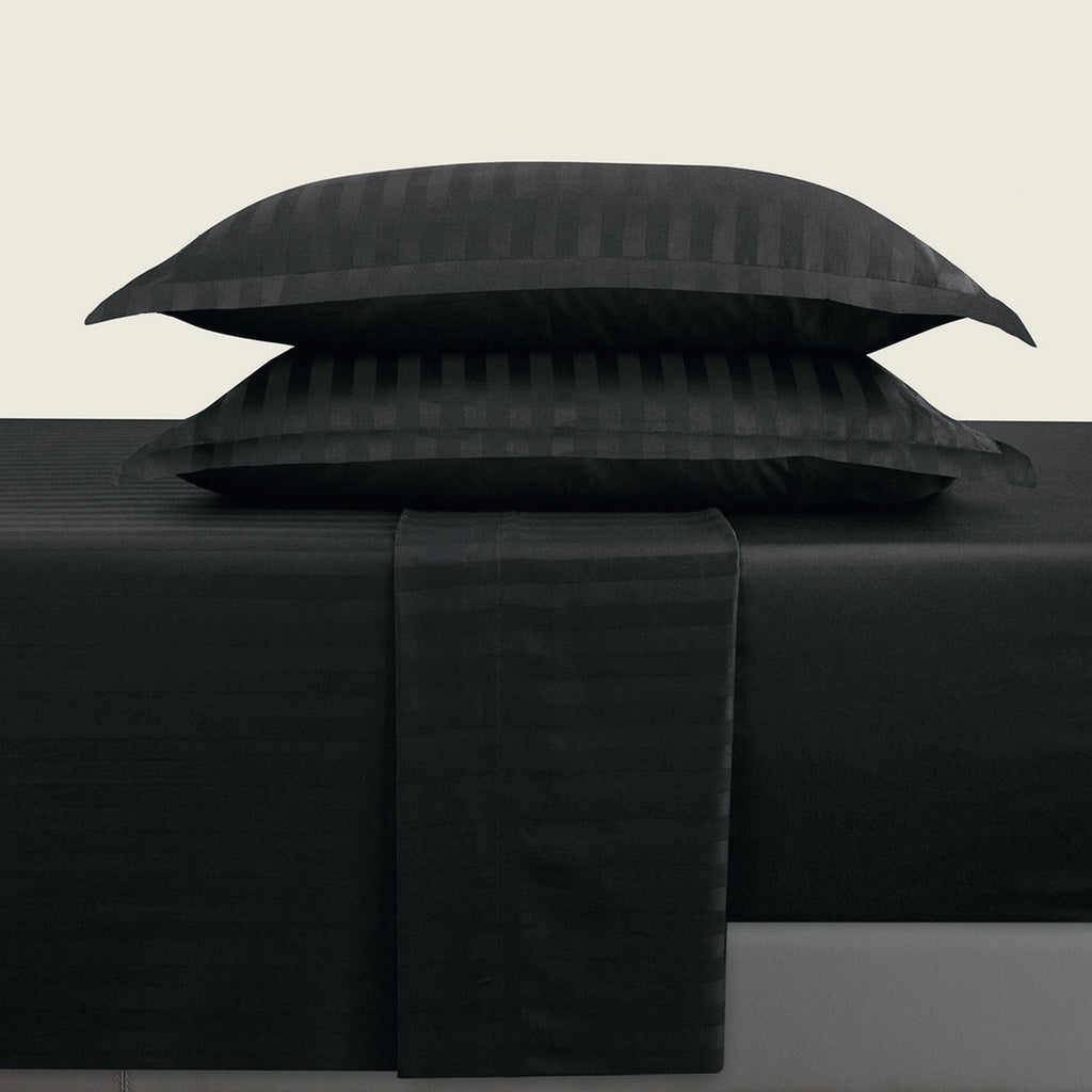 Jacquard - Sheet Set - Dobby Woven Stripe Cotton Sateen - Gray 03