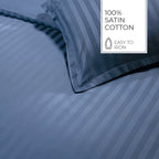 Jacquard - Funda Nórdica + 1 O 2 Funda(s) De Almohada - Satén De Algodón A Rayas Tejidas Dobby - Azul 06