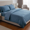 Jacquard - Funda Nórdica + 1 O 2 Funda(s) De Almohada - Satén De Algodón A Rayas Tejidas Dobby - Azul 06