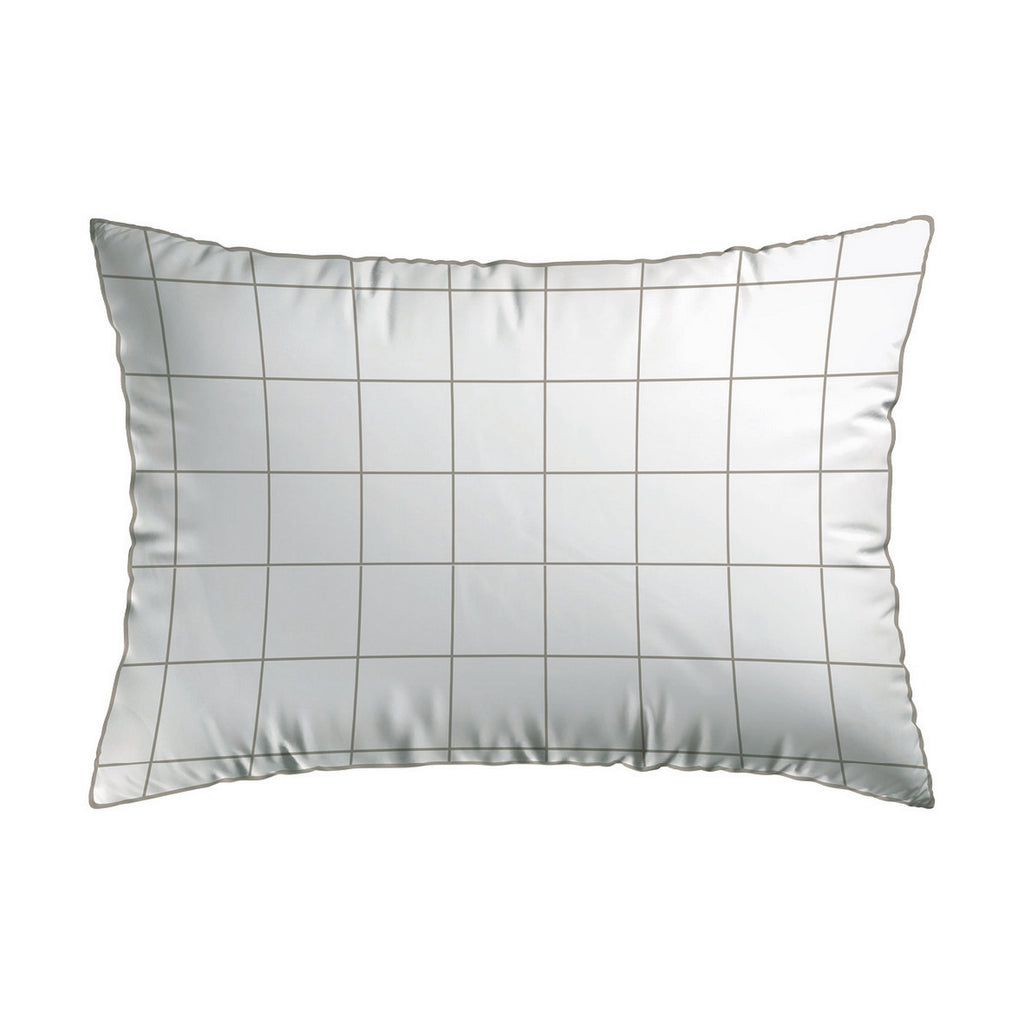 Simples Carreaux - Set De 2 Taies D'Oreiller - Satin De Coton - Blanc / Taupe