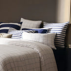 Simples Carreaux - Housse De Couette + 1 Ou 2 Taie(S) D'Oreiller - Satin De Coton - Blanc / Bleu