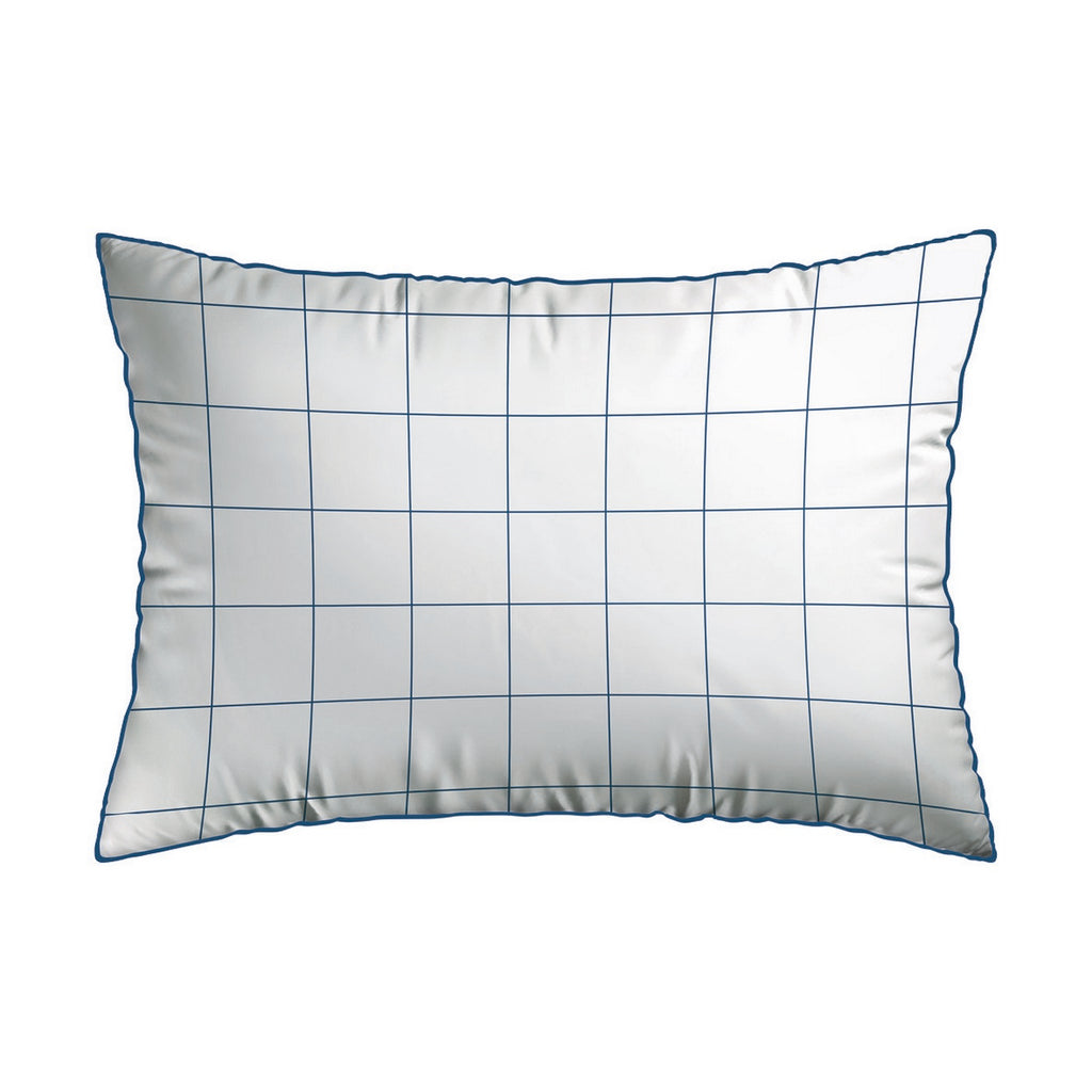 Simple Checks - Set Of 2 Pillowcases - Cotton Satin - White / Blue