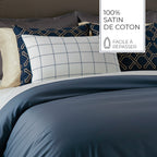 Simple Checks - Set Of 2 Pillowcases - Cotton Satin - White / Blue