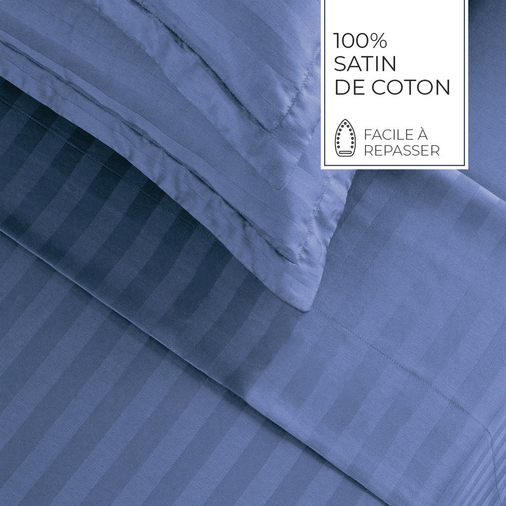 Jacquard - Sábana Encimera - Algodón Raso Dobby Rayas - Azul 06