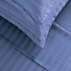 Jacquard - Ensemble De Draps - Satin De Coton Rayure Tissé Dobby - Bleu 06