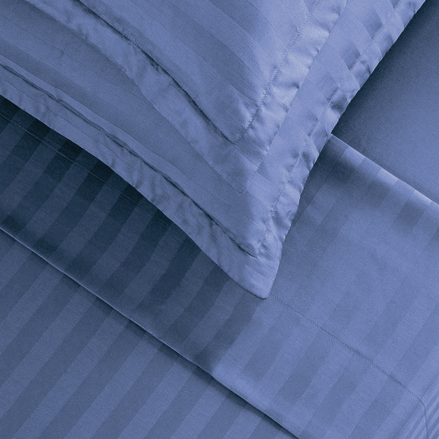 Jacquard - Ensemble De Draps - Satin De Coton Rayure Tissé Dobby - Bleu 06