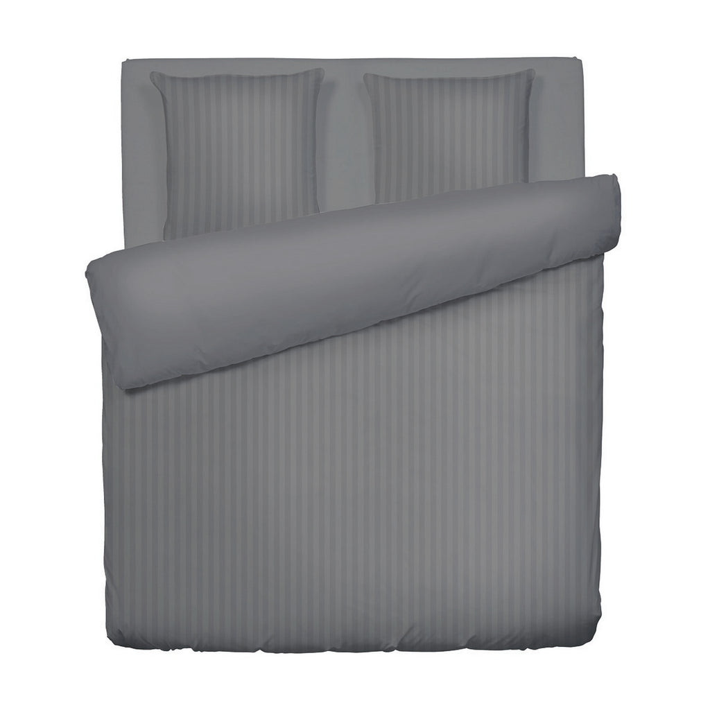 Jacquard - Duvet Cover + 1 Or 2 Pillowcase(s) - Dobby Woven Stripe Cotton Satin - Gray 02