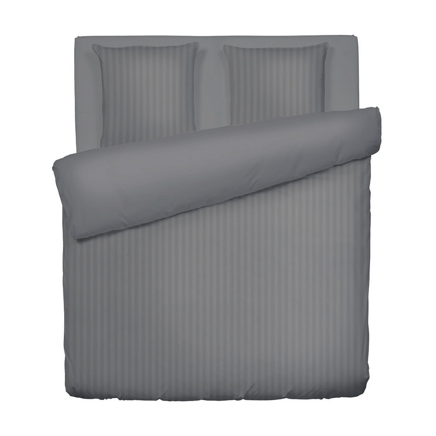 Jacquard - Duvet Cover + 1 Or 2 Pillowcase(s) - Dobby Woven Stripe Cotton Satin - Gray 02
