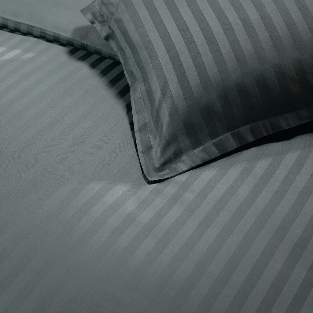 Jacquard - Duvet Cover + 1 Or 2 Pillowcase(s) - Dobby Woven Stripe Cotton Satin - Gray 02