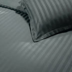 Jacquard - Duvet Cover + 1 Or 2 Pillowcase(s) - Dobby Woven Stripe Cotton Satin - Gray 02