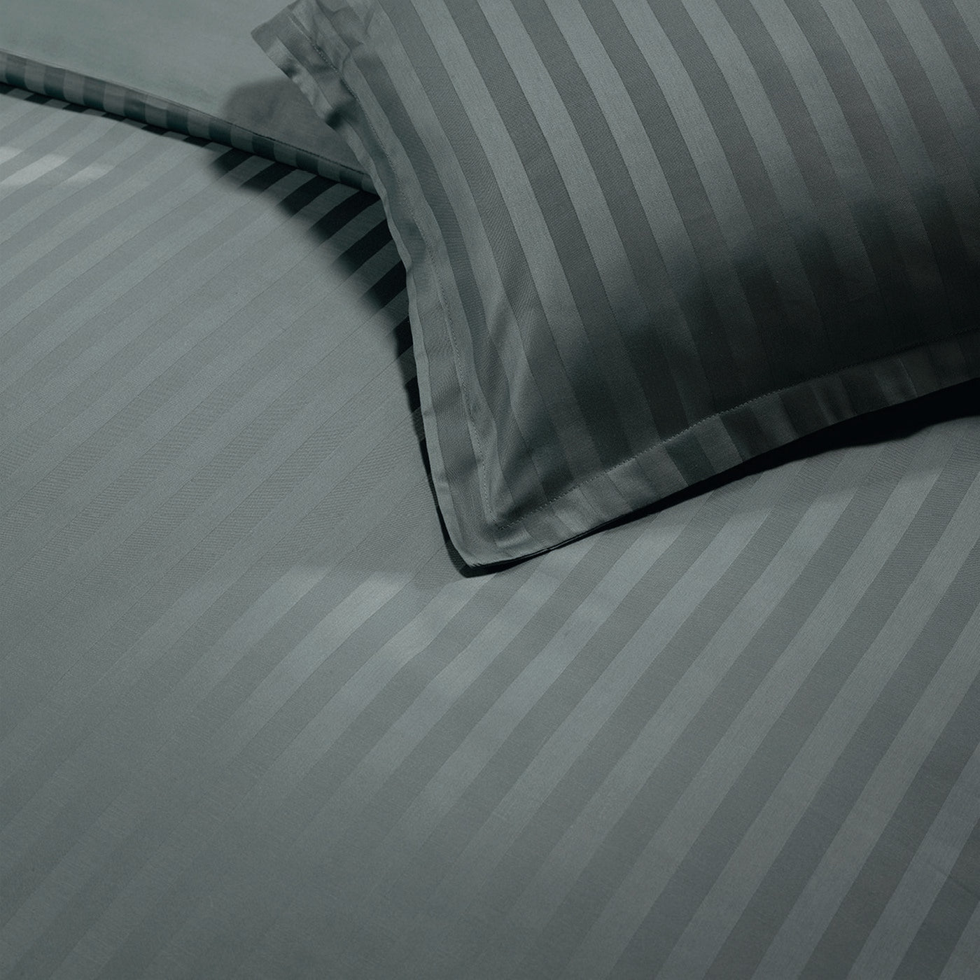 Jacquard - Duvet Cover + 1 Or 2 Pillowcase(s) - Dobby Woven Stripe Cotton Satin - Gray 02