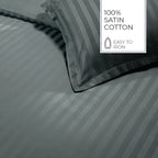Jacquard - Duvet Cover + 1 Or 2 Pillowcase(s) - Dobby Woven Stripe Cotton Satin - Gray 02
