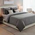 Jacquard - Duvet Cover + 1 Or 2 Pillowcase(s) - Dobby Woven Stripe Cotton Satin - Gray 02