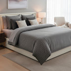 Jacquard - Duvet Cover + 1 Or 2 Pillowcase(s) - Dobby Woven Stripe Cotton Satin - Gray 02