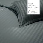 Jacquard - Juego de 2 Fundas de Almohada - Satén de Algodón Tejido Dobby a Rayas - Gris 02