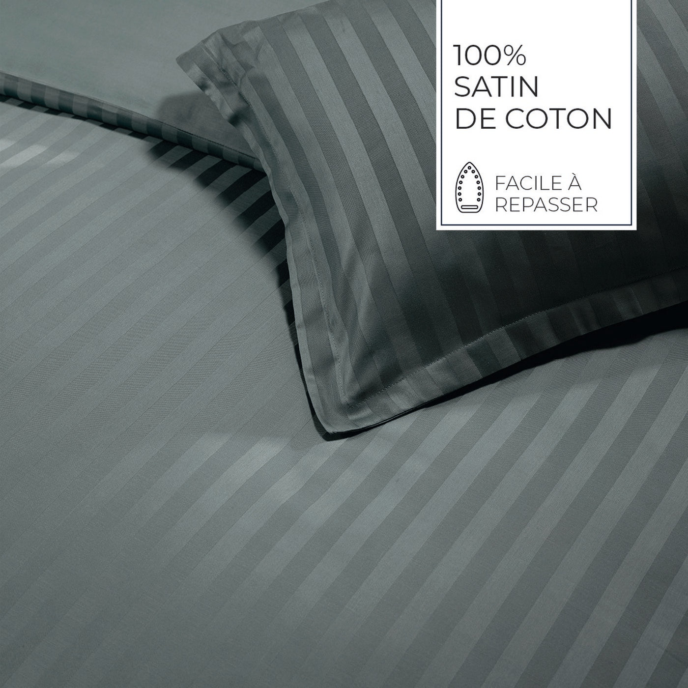 Jacquard - Juego de 2 Fundas de Almohada - Satén de Algodón Tejido Dobby a Rayas - Gris 02