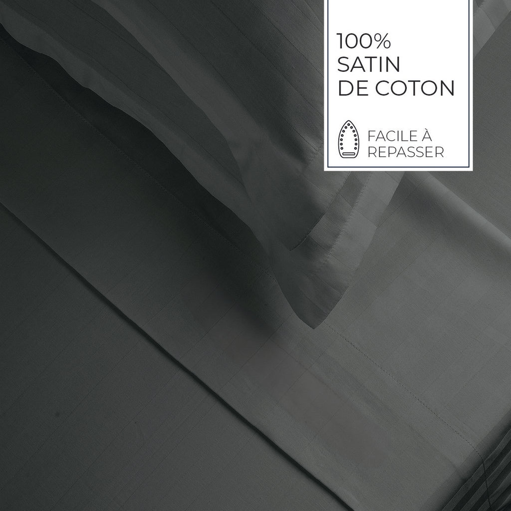 Jacquard - Sábana Encimera - Satén de Algodón Rayas Dobby - Gris 02