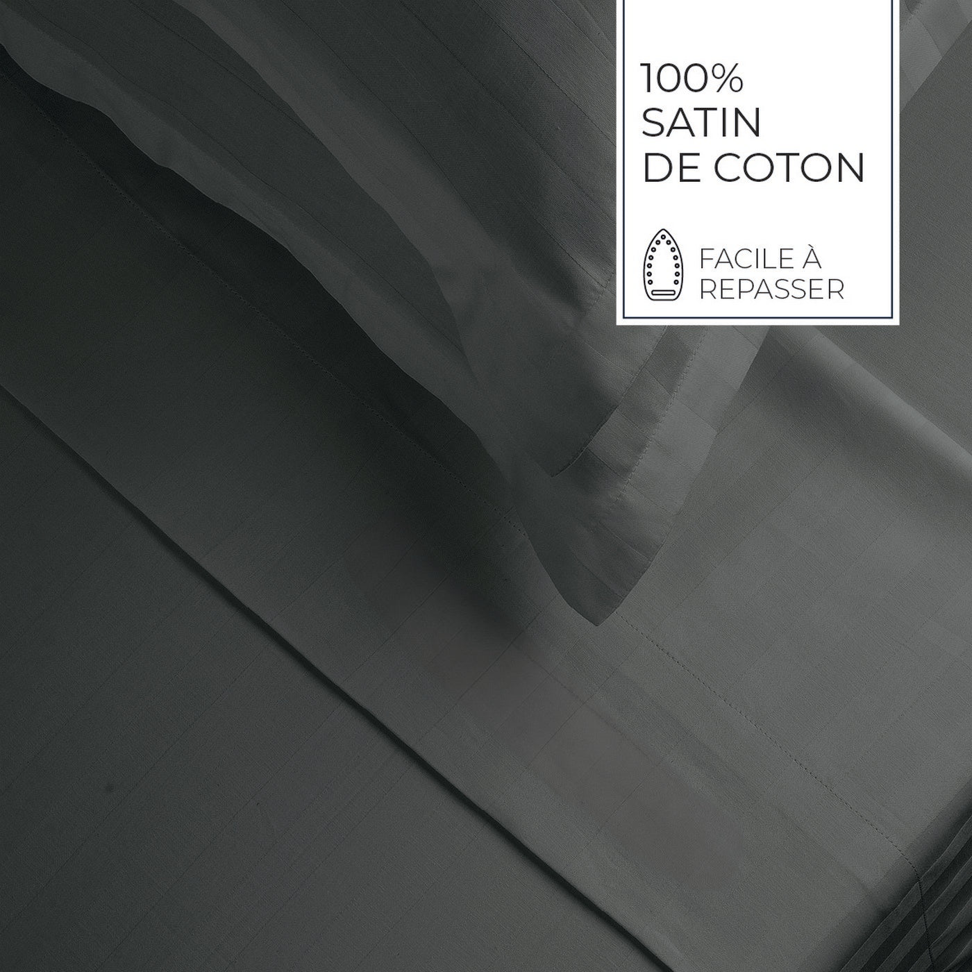 Jacquard - Sábana Encimera - Satén de Algodón Rayas Dobby - Gris 02