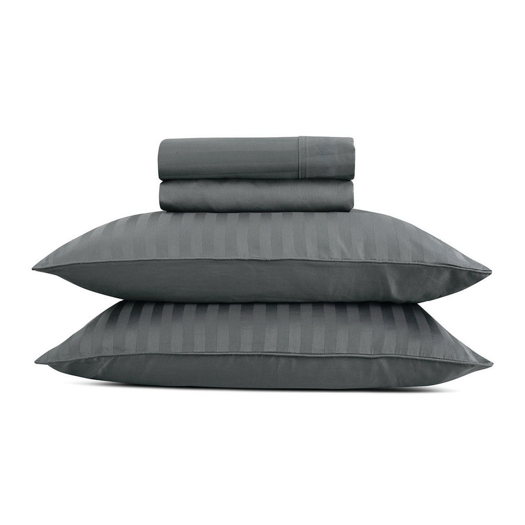Jacquard - Sheet Set - Dobby Woven Stripe Cotton Sateen - Gray 02