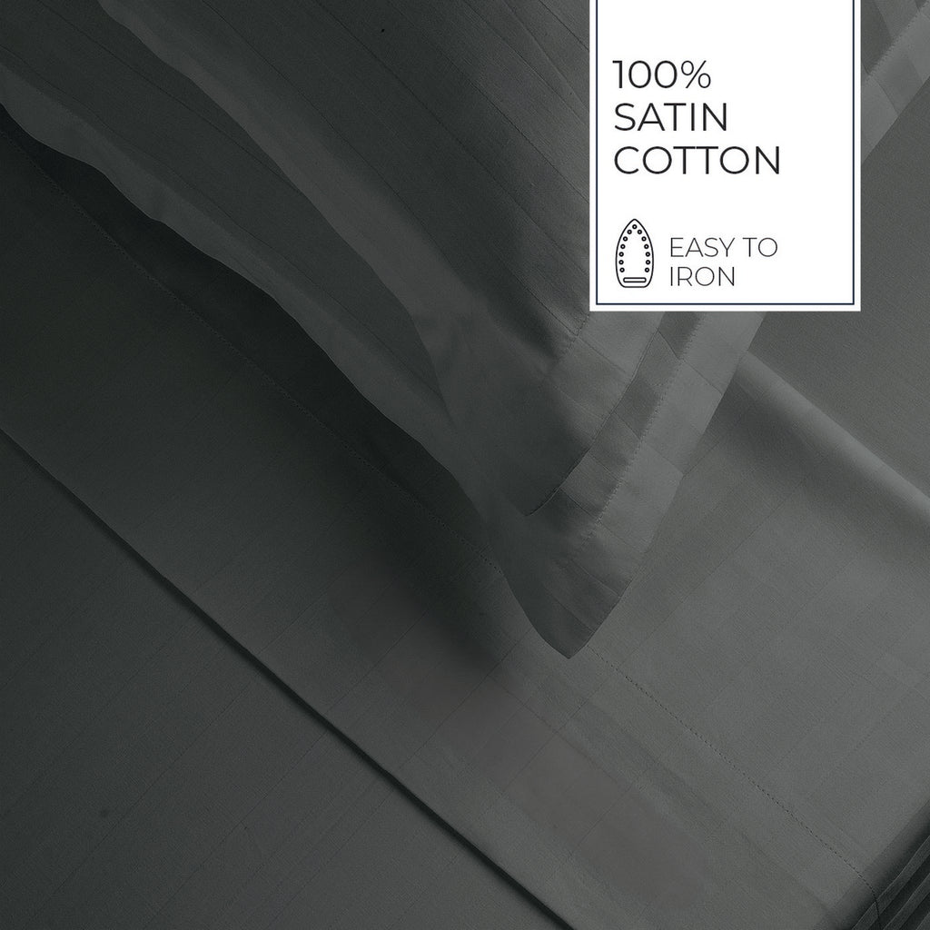 Jacquard - Sheet Set - Dobby Woven Stripe Cotton Sateen - Gray 02