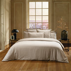 Jacquard - Duvet Cover + 1 Or 2 Pillowcase(s) - Dobby Woven Stripe Cotton Satin - Taupe 01