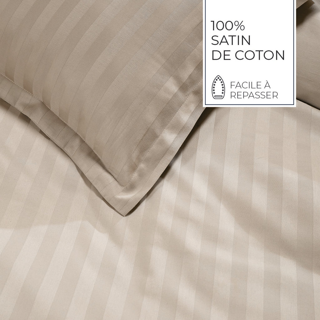 Jacquard - Set of 2 Pillowcases - Dobby Woven Striped Cotton Satin - Taupe 01