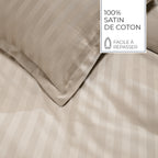 Jacquard - Set of 2 Pillowcases - Dobby Woven Striped Cotton Satin - Taupe 01