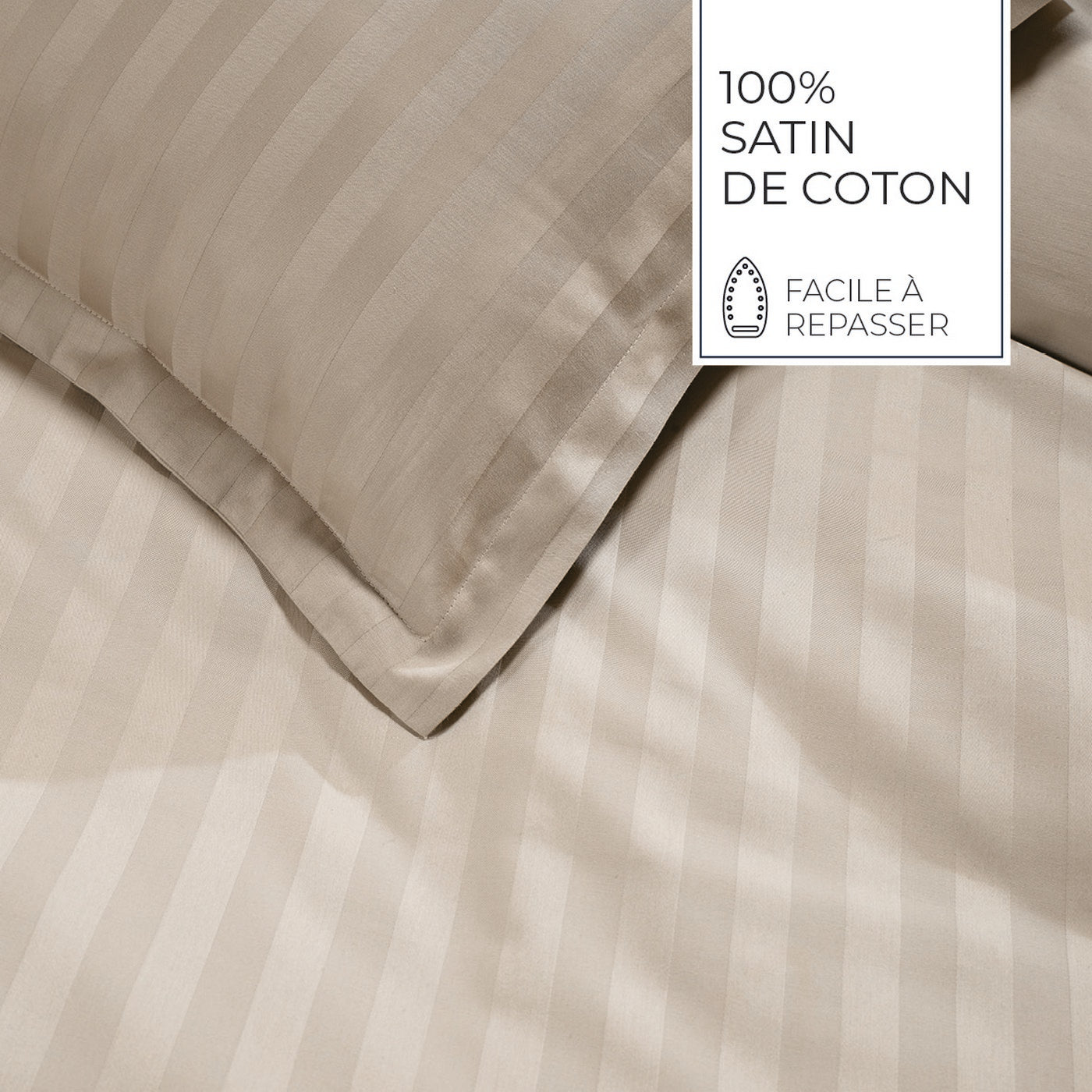 Jacquard - Set of 2 Pillowcases - Dobby Woven Striped Cotton Satin - Taupe 01
