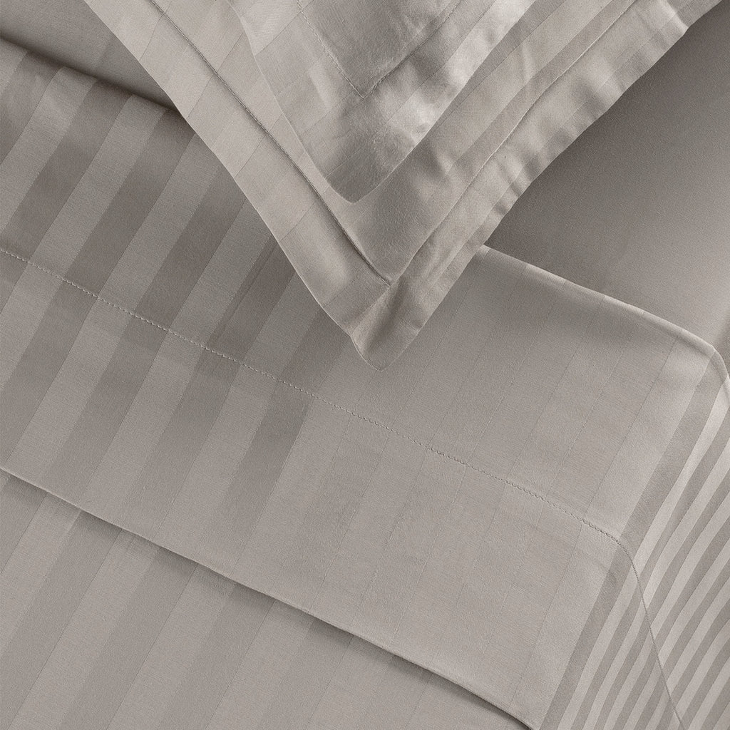 Jacquard - Flat Sheet - Dobby Stripe Cotton Satin - Taupe 01