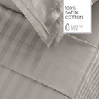 Jacquard - Flat Sheet - Dobby Stripe Cotton Satin - Taupe 01