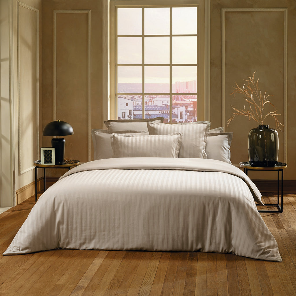 Jacquard - Flat Sheet - Dobby Stripe Cotton Satin - Taupe 01