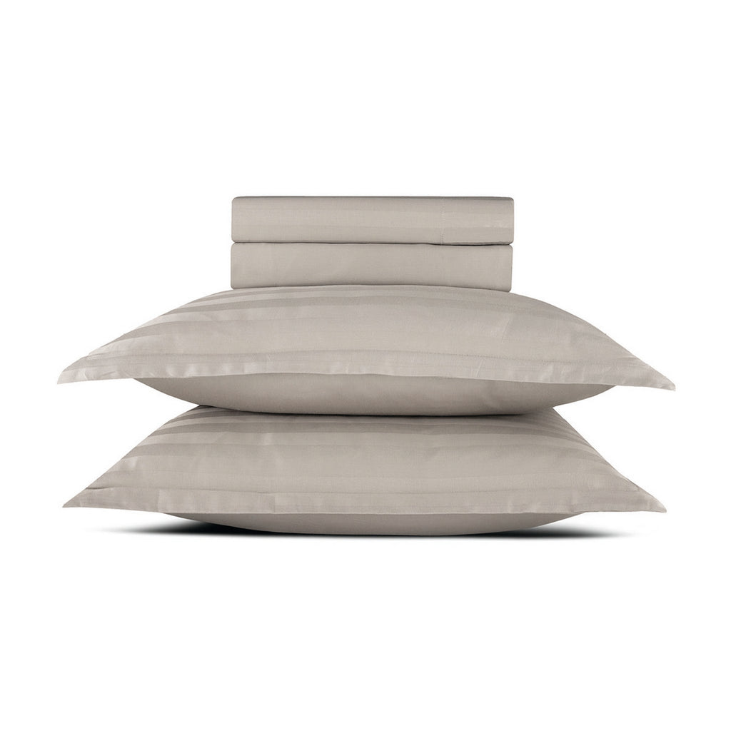 Jacquard - Ensemble De Draps - Satin De Coton Rayure Tissé Dobby - Taupe 01
