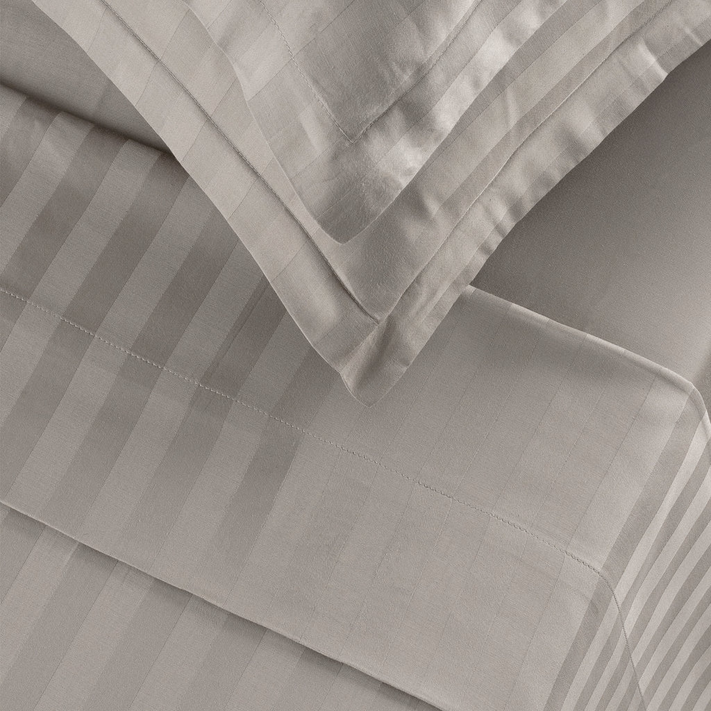 Jacquard - Ensemble De Draps - Satin De Coton Rayure Tissé Dobby - Taupe 01