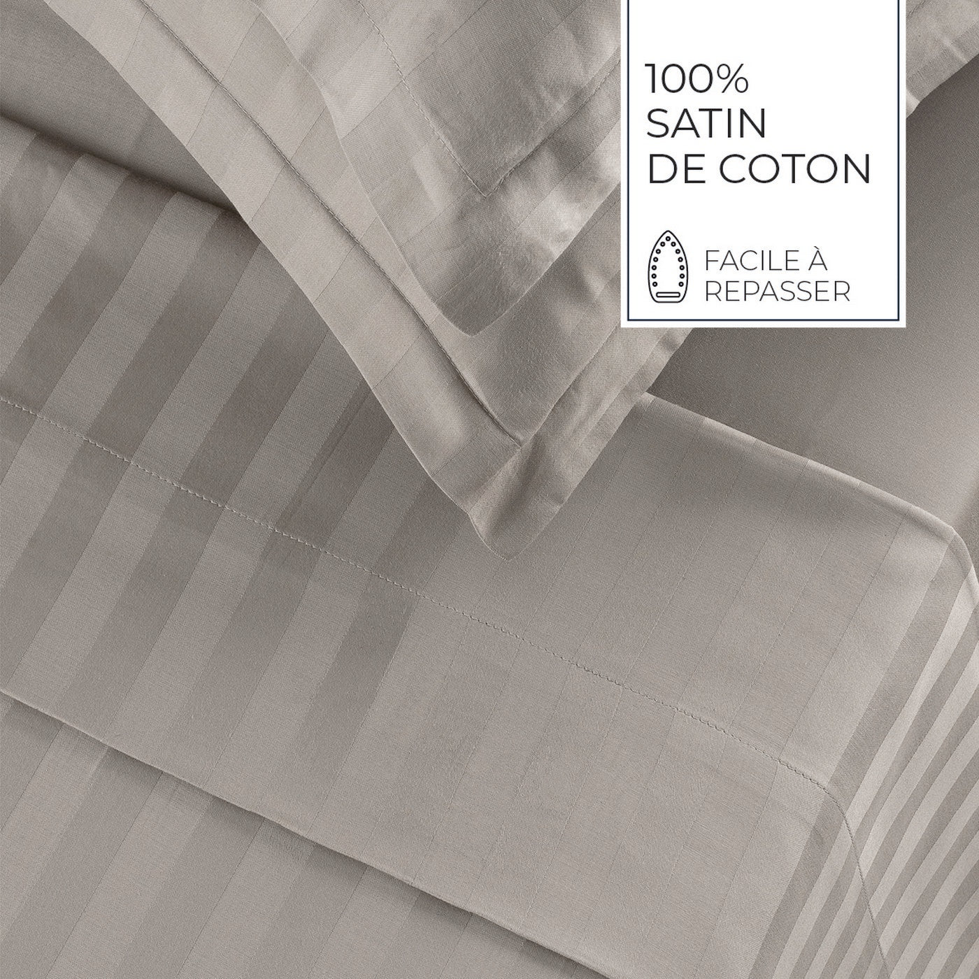 Jacquard - Ensemble De Draps - Satin De Coton Rayure Tissé Dobby - Taupe 01