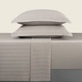 Jacquard - Ensemble De Draps - Satin De Coton Rayure Tissé Dobby - Taupe 01