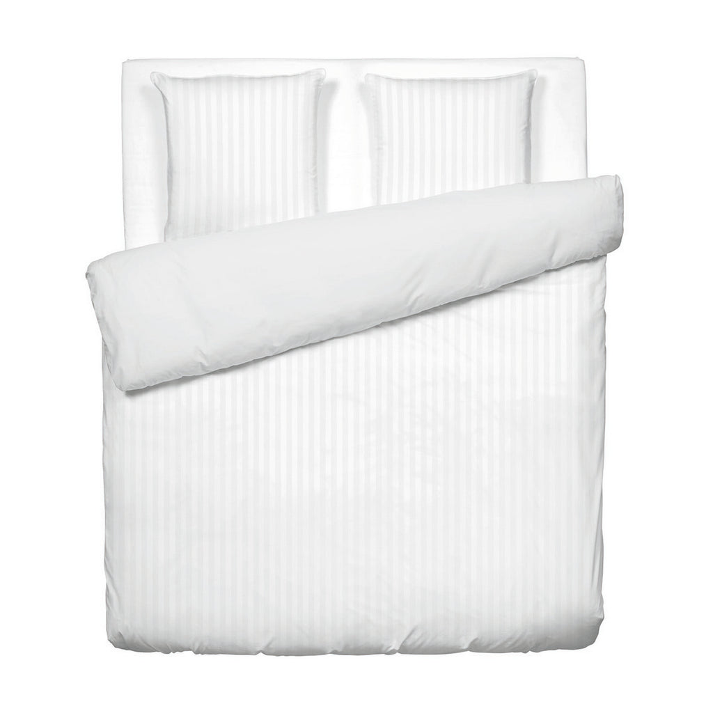 Jacquard - Housse De Couette + 1 Ou 2 Taie(S) D'Oreiller - Satin De Coton Rayure Tissé Dobby - Blanc 01